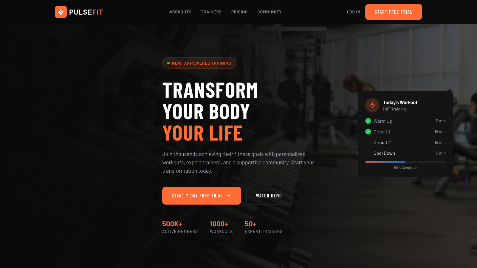 Fitness & Gym App 模板示例截图