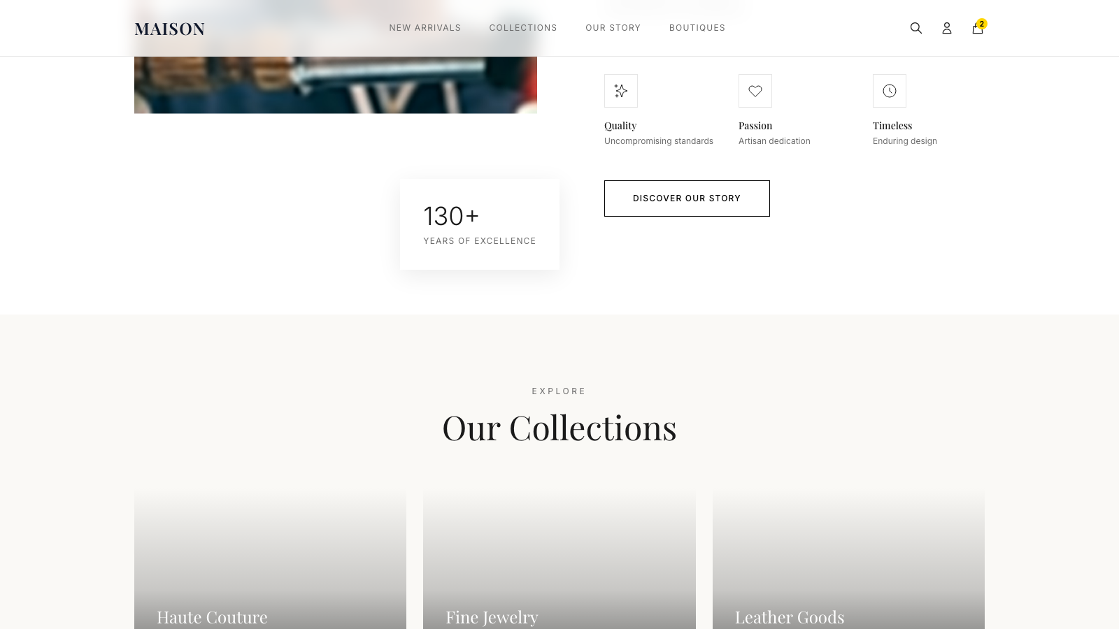 Luxury E Commerce 设计模板生成的网站深度内容截图