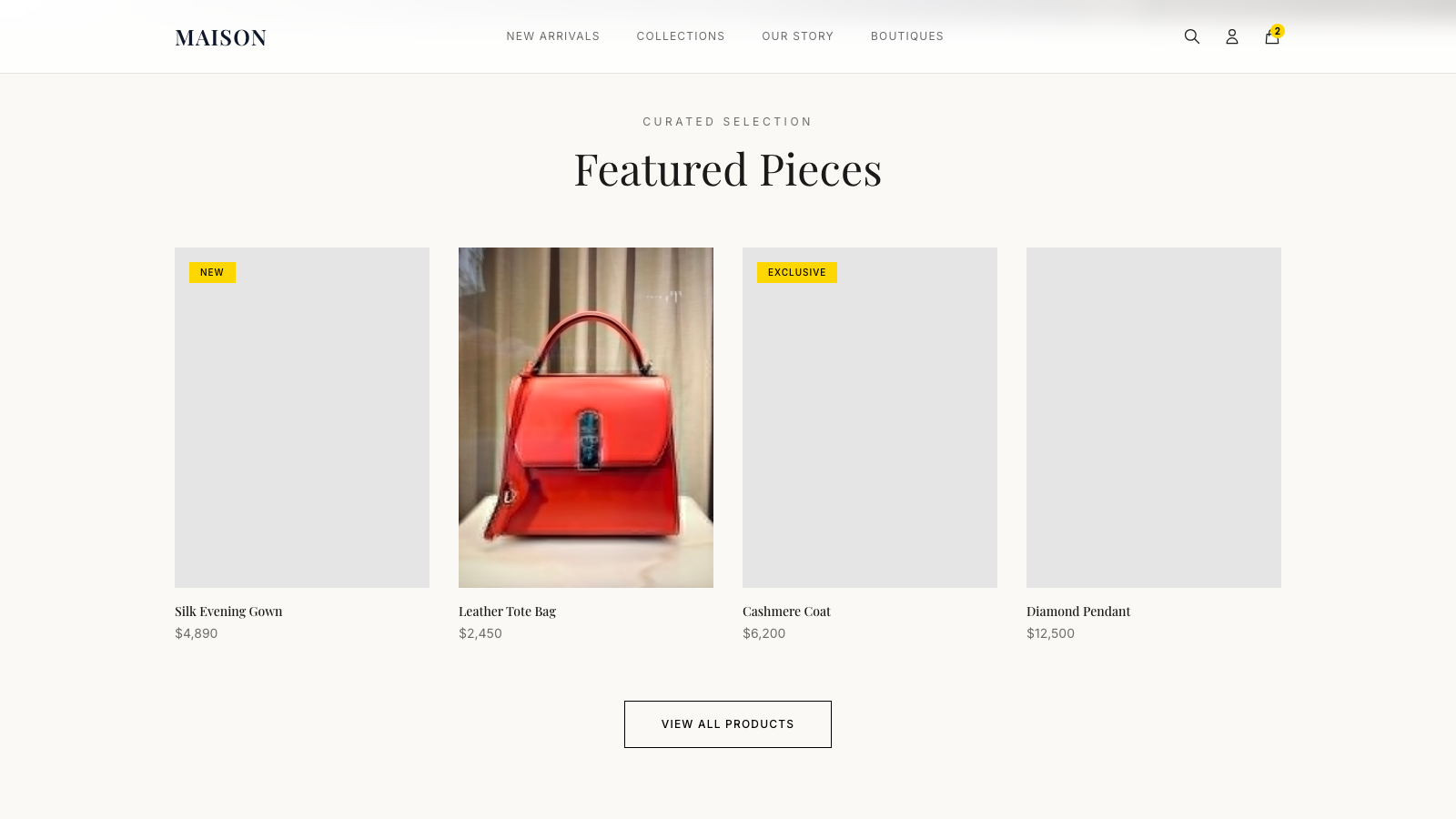 Luxury E Commerce 设计模板生成的网站内容区截图