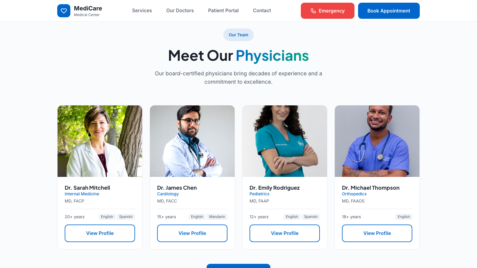 Medical Clinic 设计模板生成的网站深度内容截图