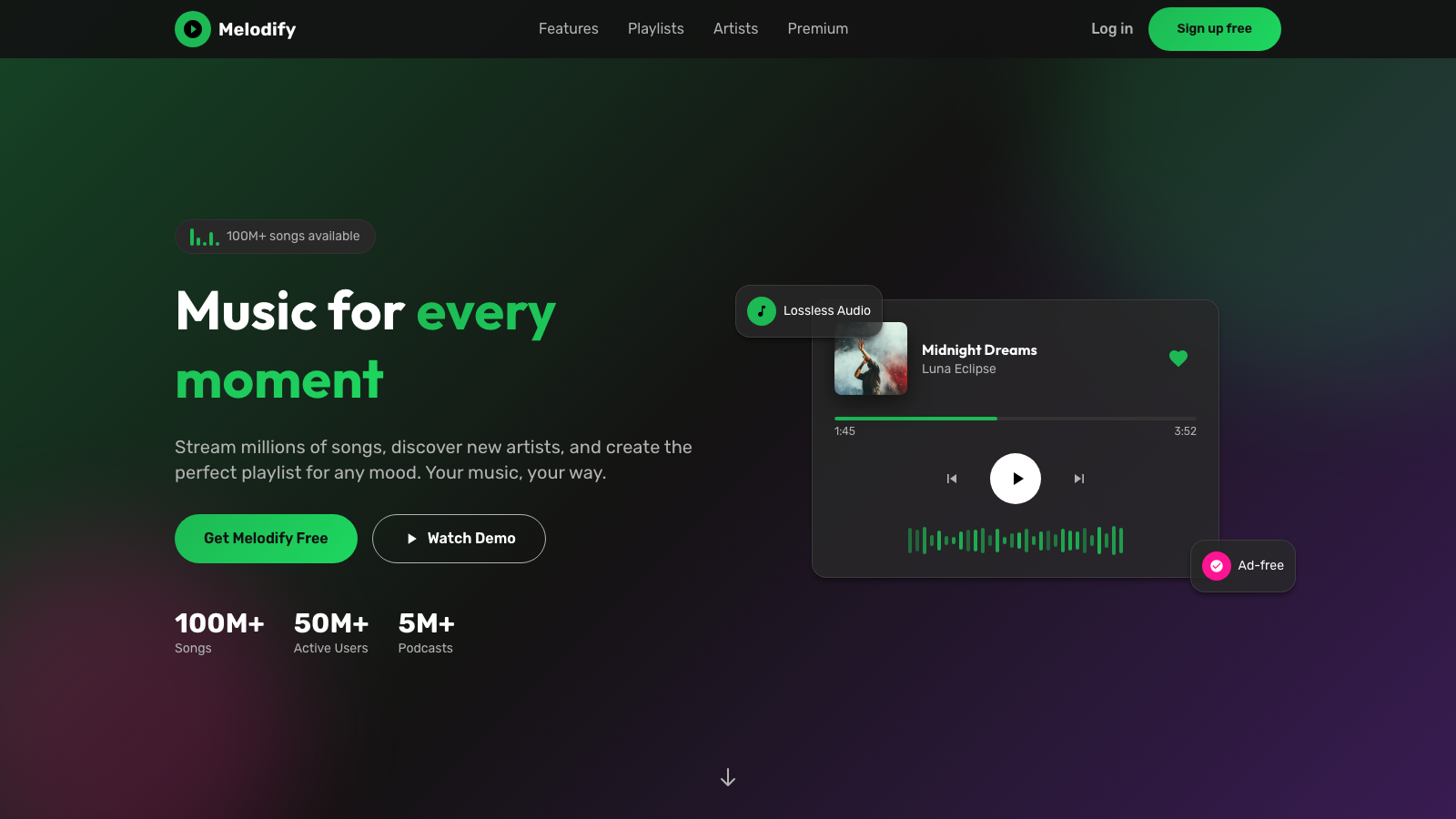 Music Streaming 模板示例截图