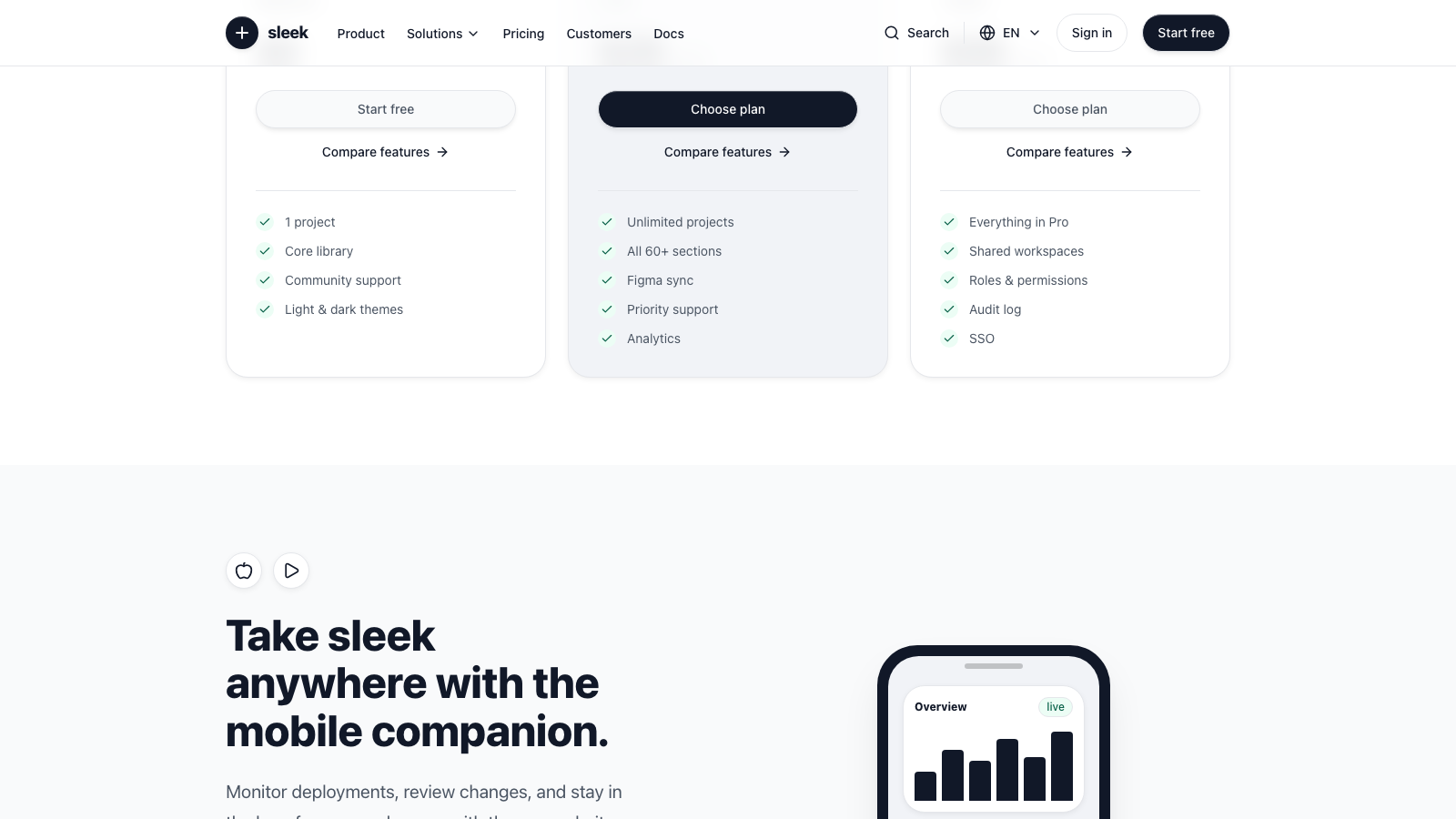 Sleek 设计模板生成的网站深度内容截图
